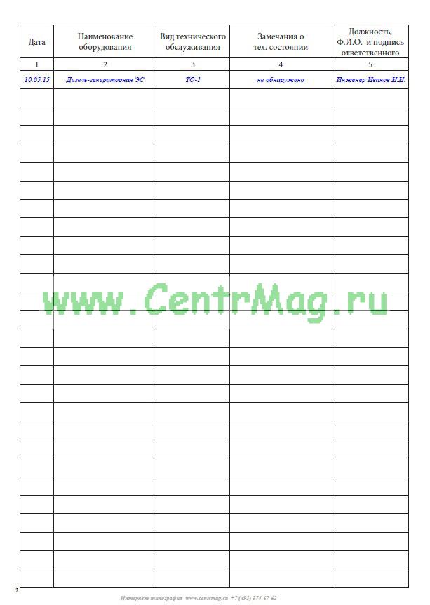 Образец журнала бактерицидных ламп образец