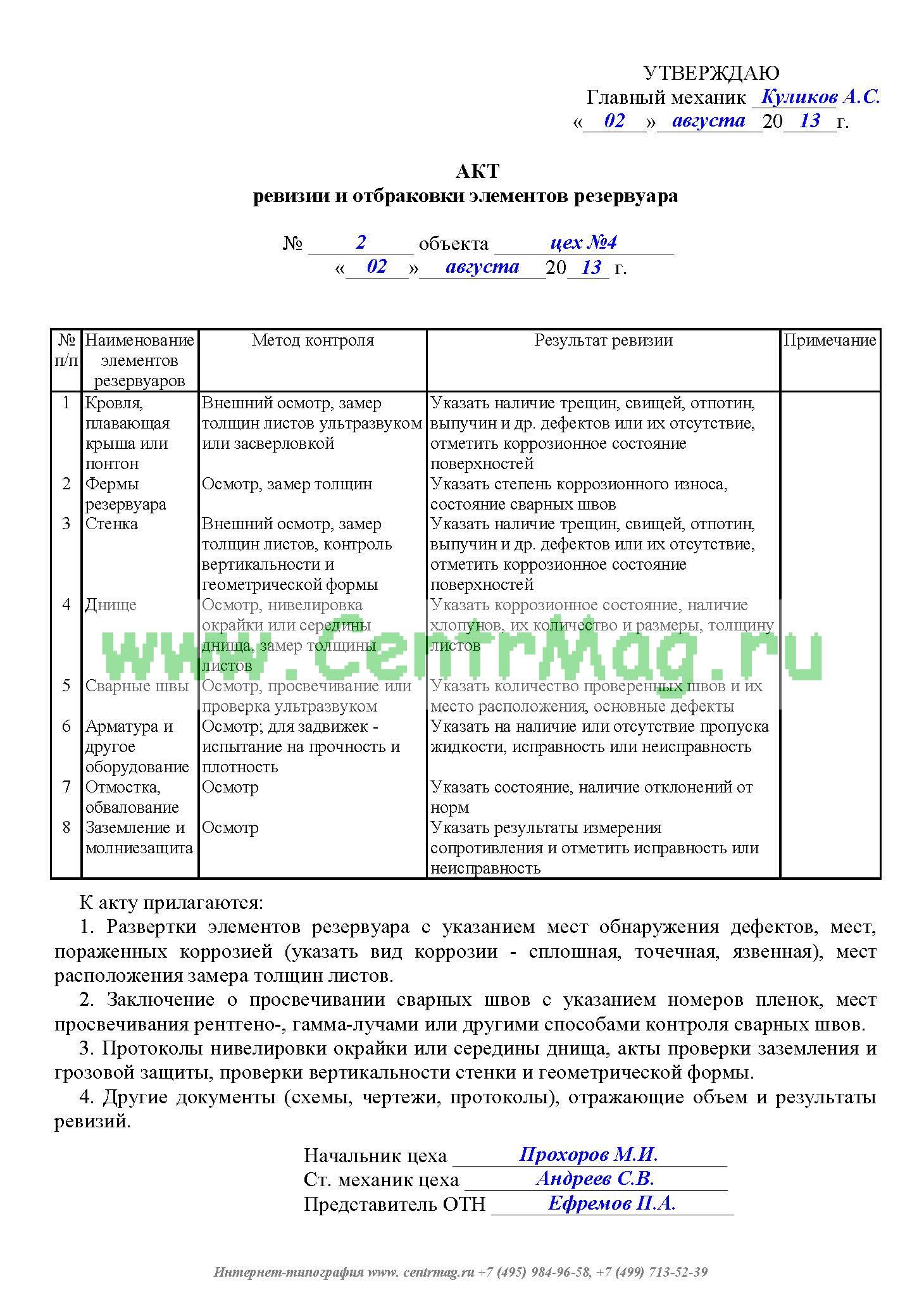 Акт разбраковки образец