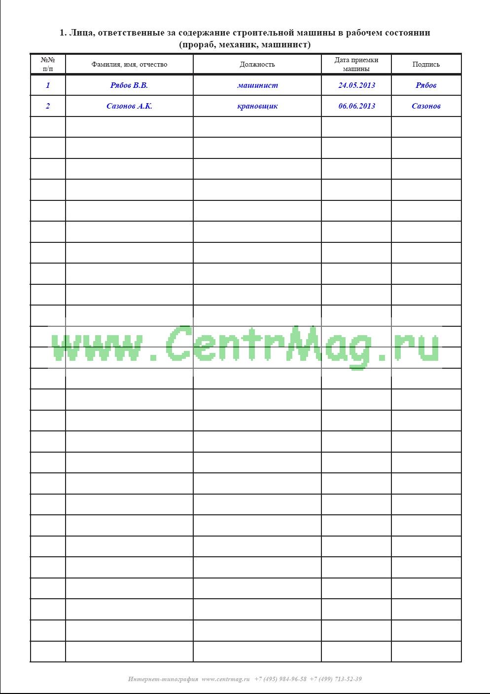 Журнал строительной машины образец