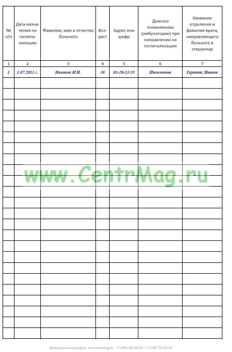Заполнение журнала госпитализации