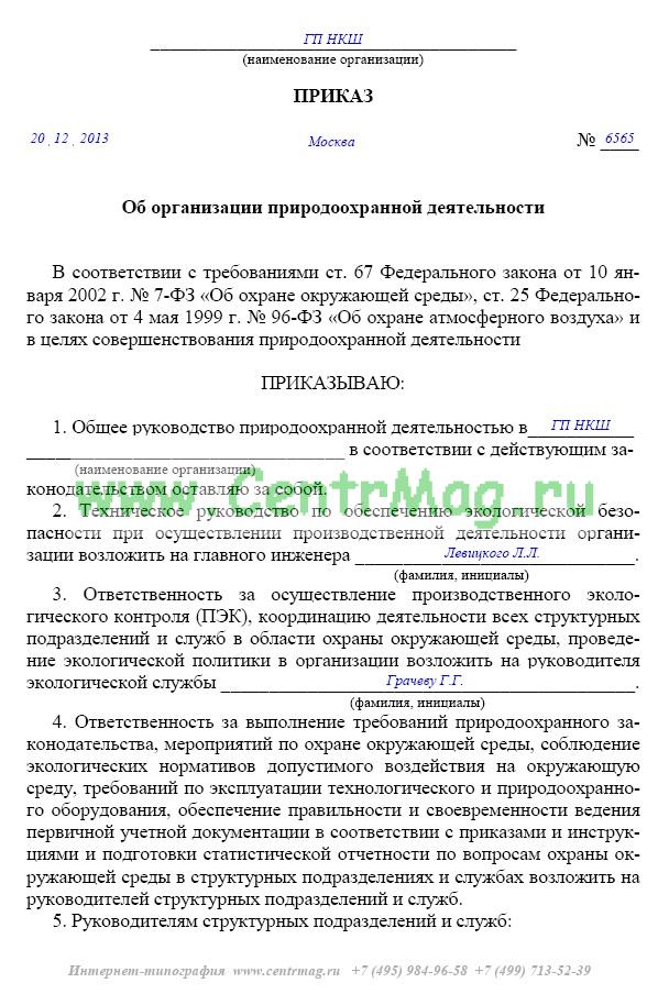 Приказ по промбезопасности в организации образец