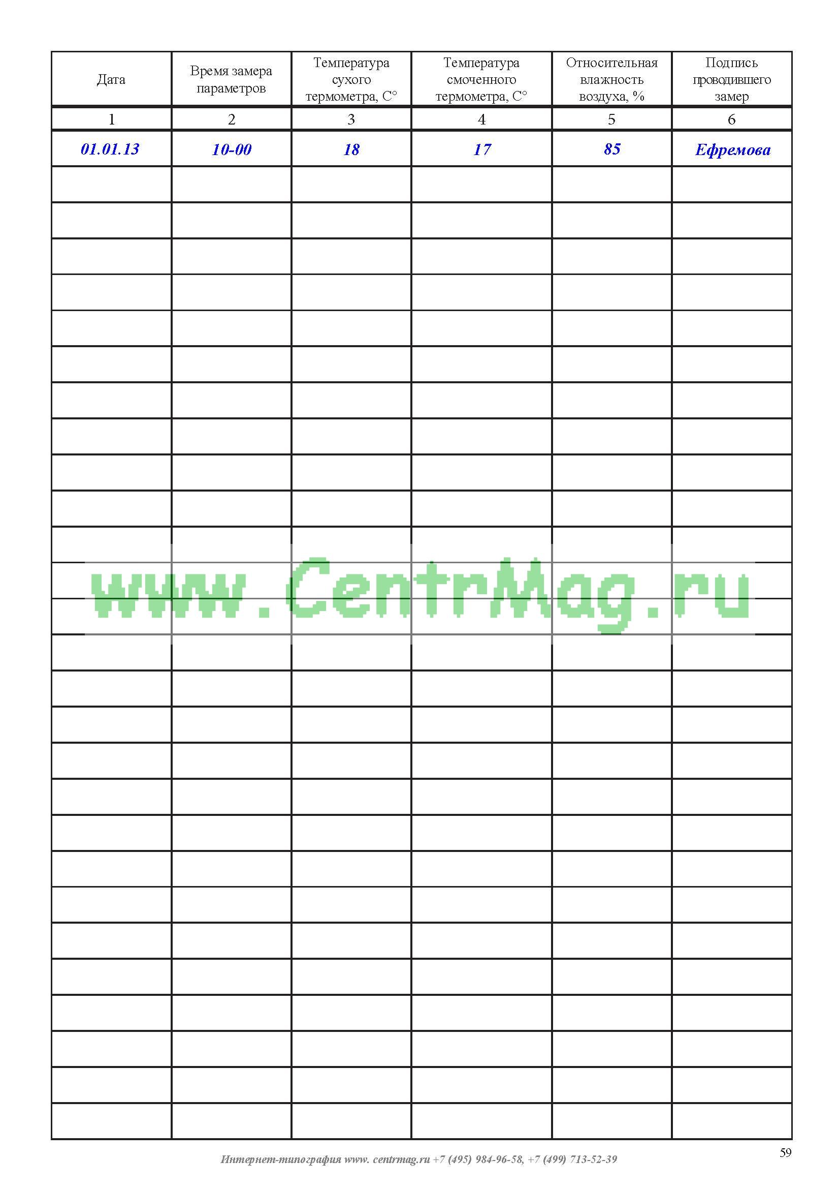 Как заполнять журнал учета температуры и влажности в складских помещениях образец