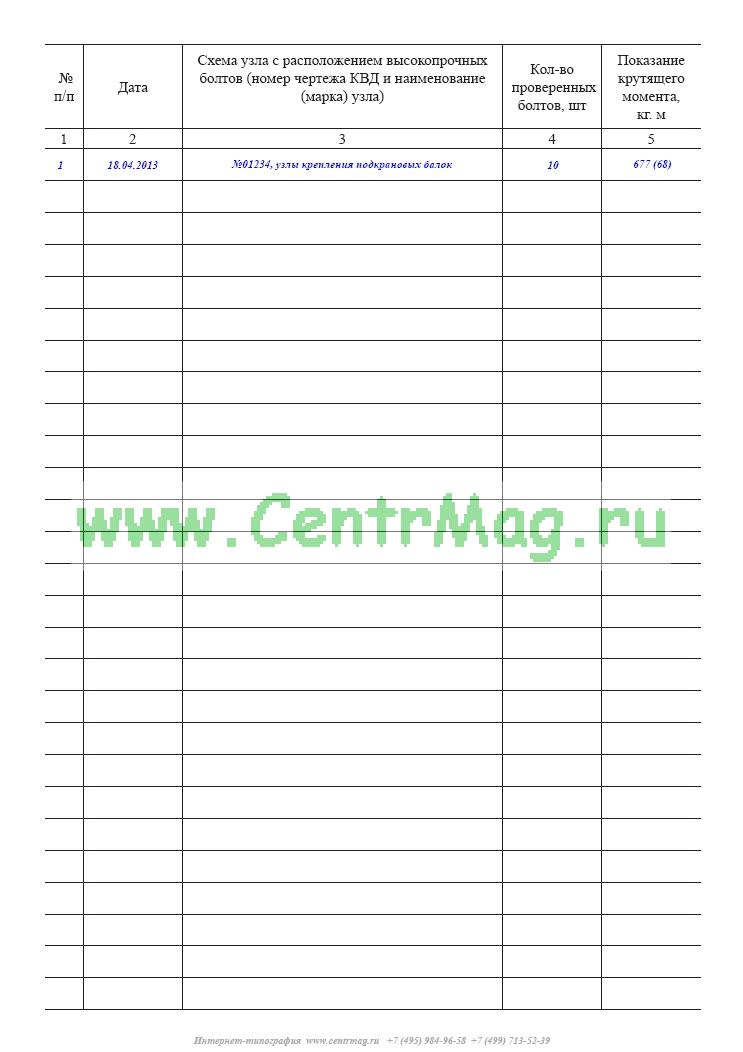 Акт протяжки болтовых соединений образец