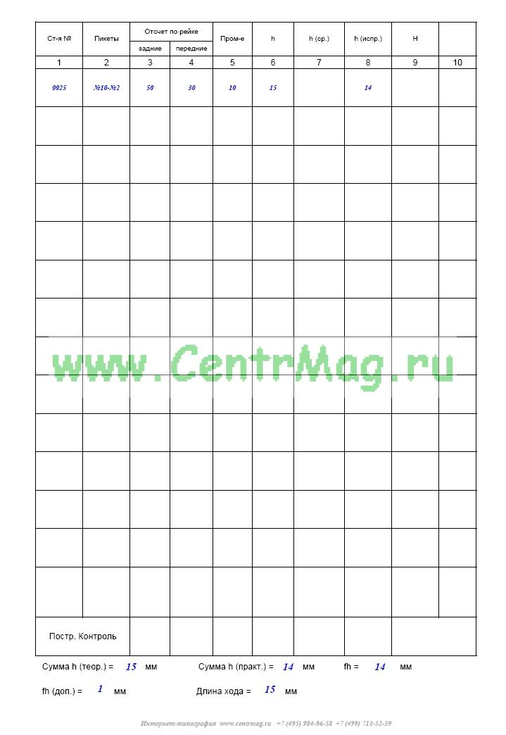 Геодезический журнал работ заполненный образец