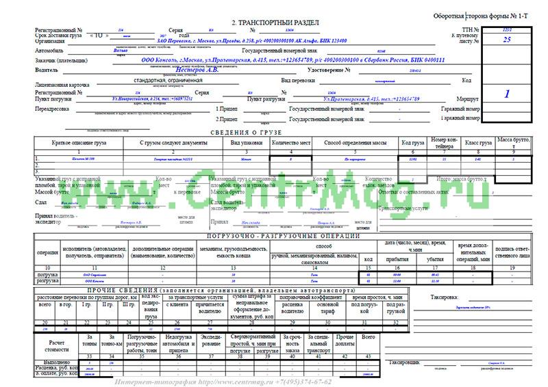 Образец заполнения ттн самовывоз