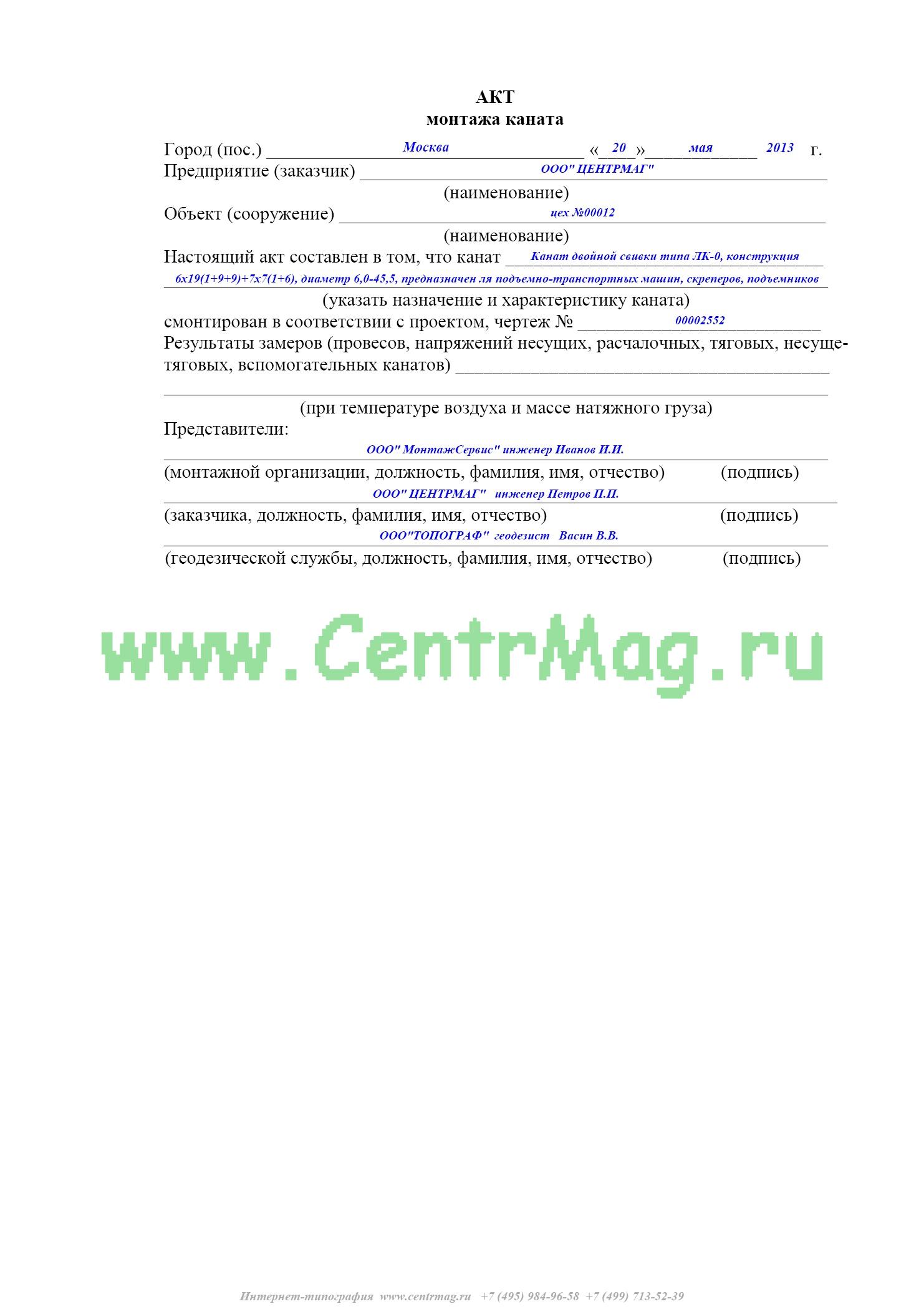 Акт выбраковки строп образец