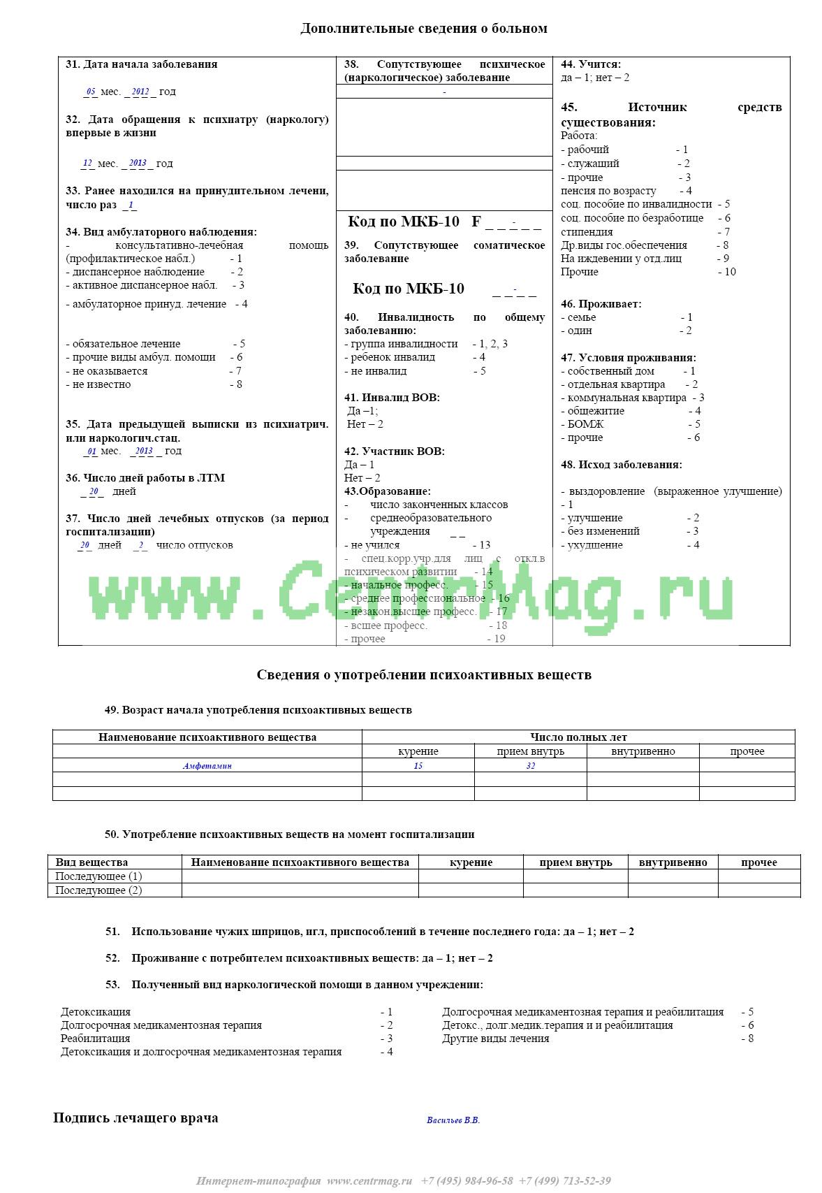 Статистическая карта выбывшего из стационара форма 066 у