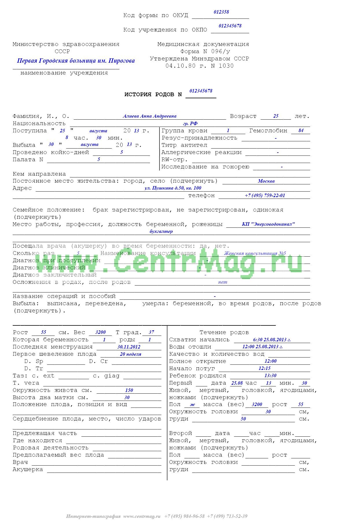 Схема учебной истории родов