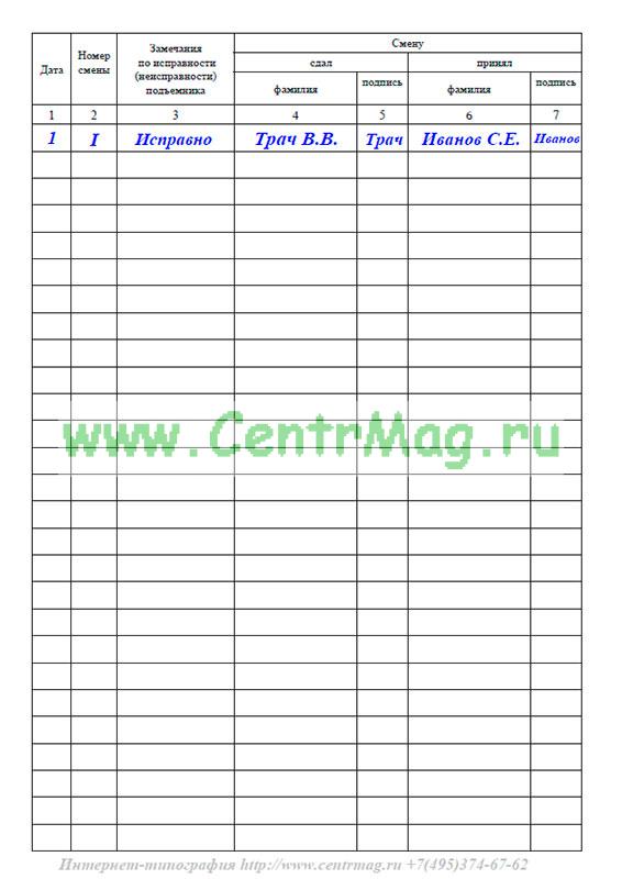 Журнал приема сдачи ключей образец