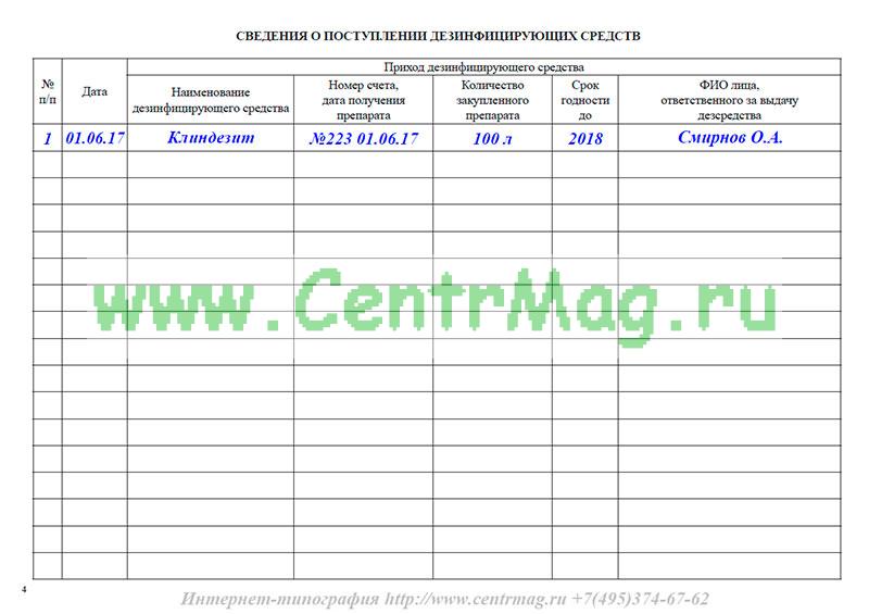 Журнал расхода дезсредств образец
