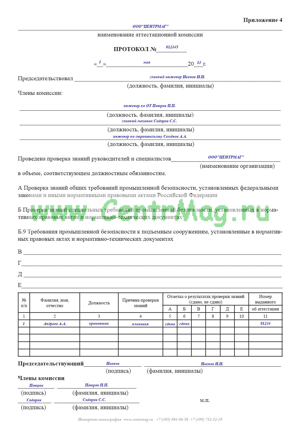 Образец протокола проверки знаний по охране труда в рб