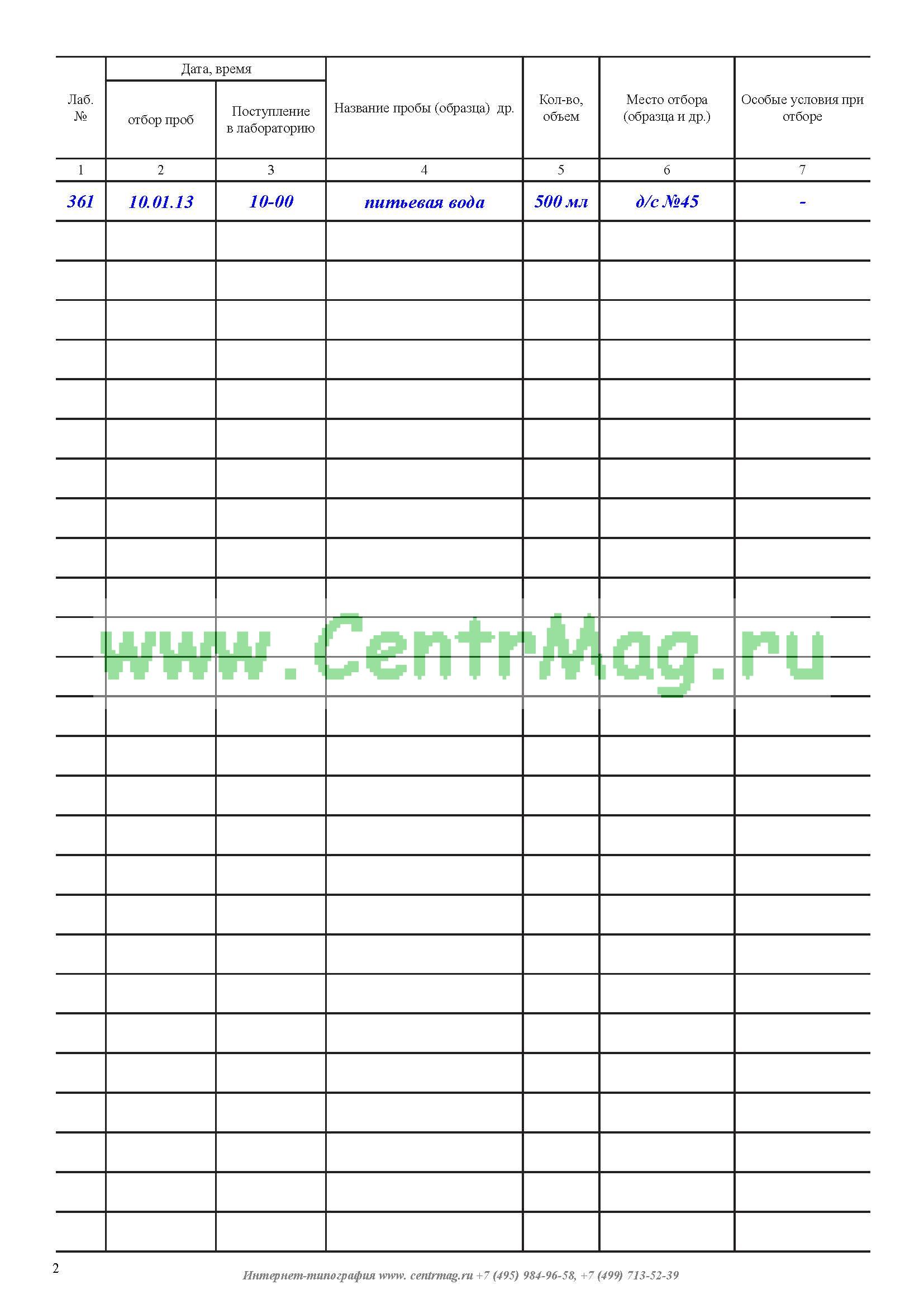 Журнал суточных проб образец